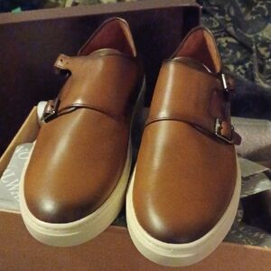 Johnston & Murphy Men's Brown Leather Monk Strap Shoes